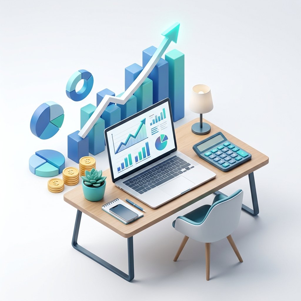Business calculator tools - financial charts, analytics and planning illustration